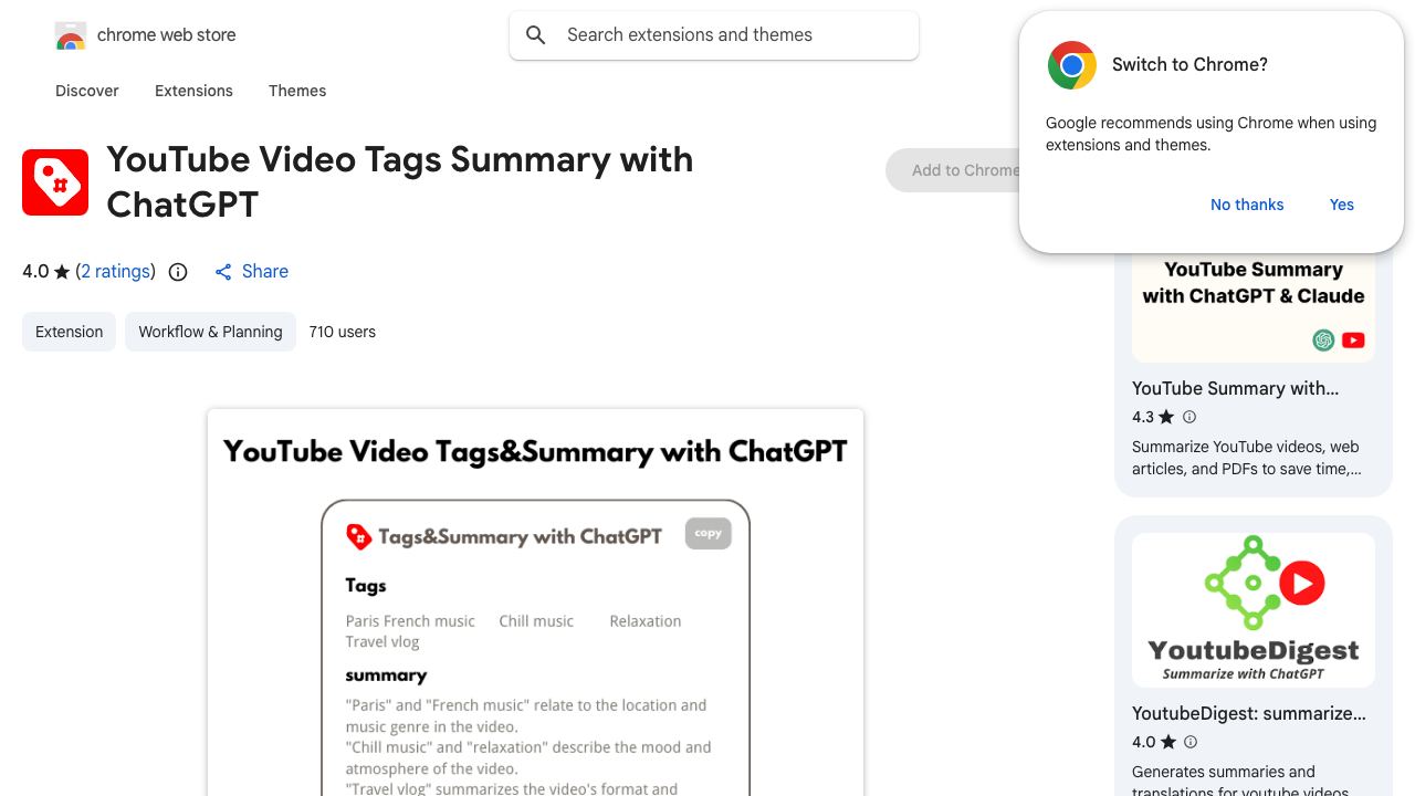 YouTube Video Tags Summary with ChatGPT 网站截图