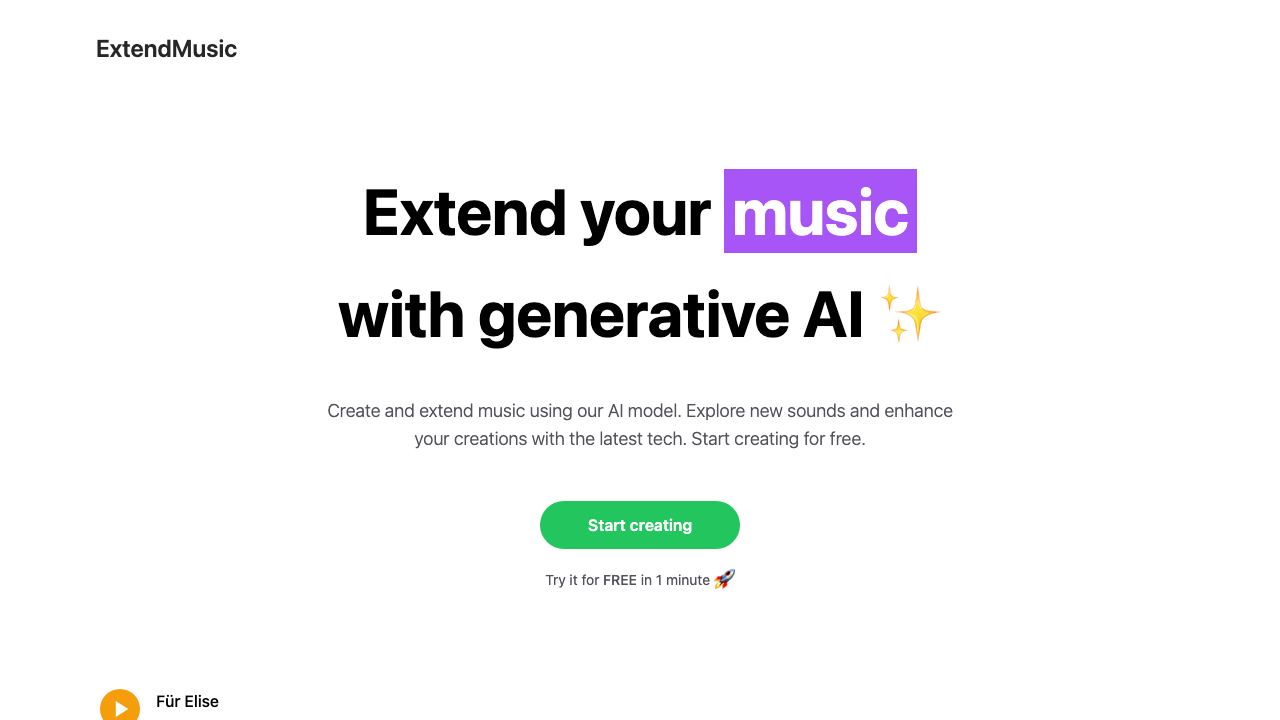 ExtendMusic.AI website screenshot