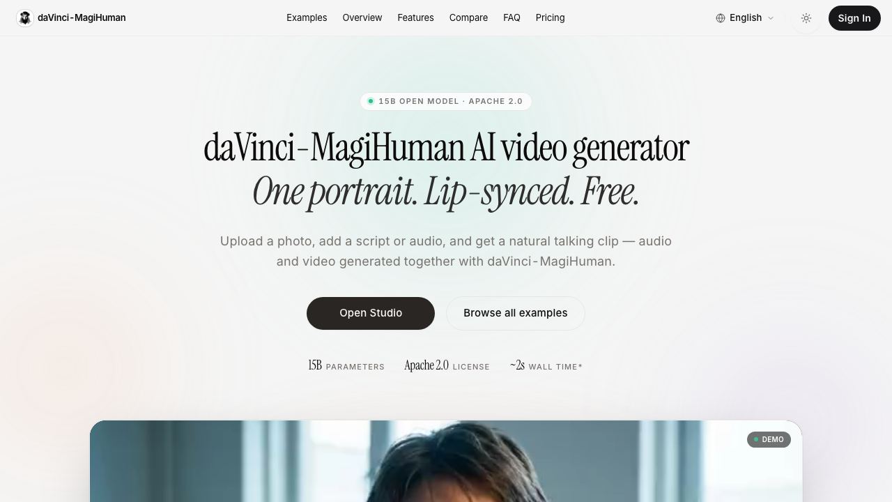 DaVinci MagiHuman 网站截图