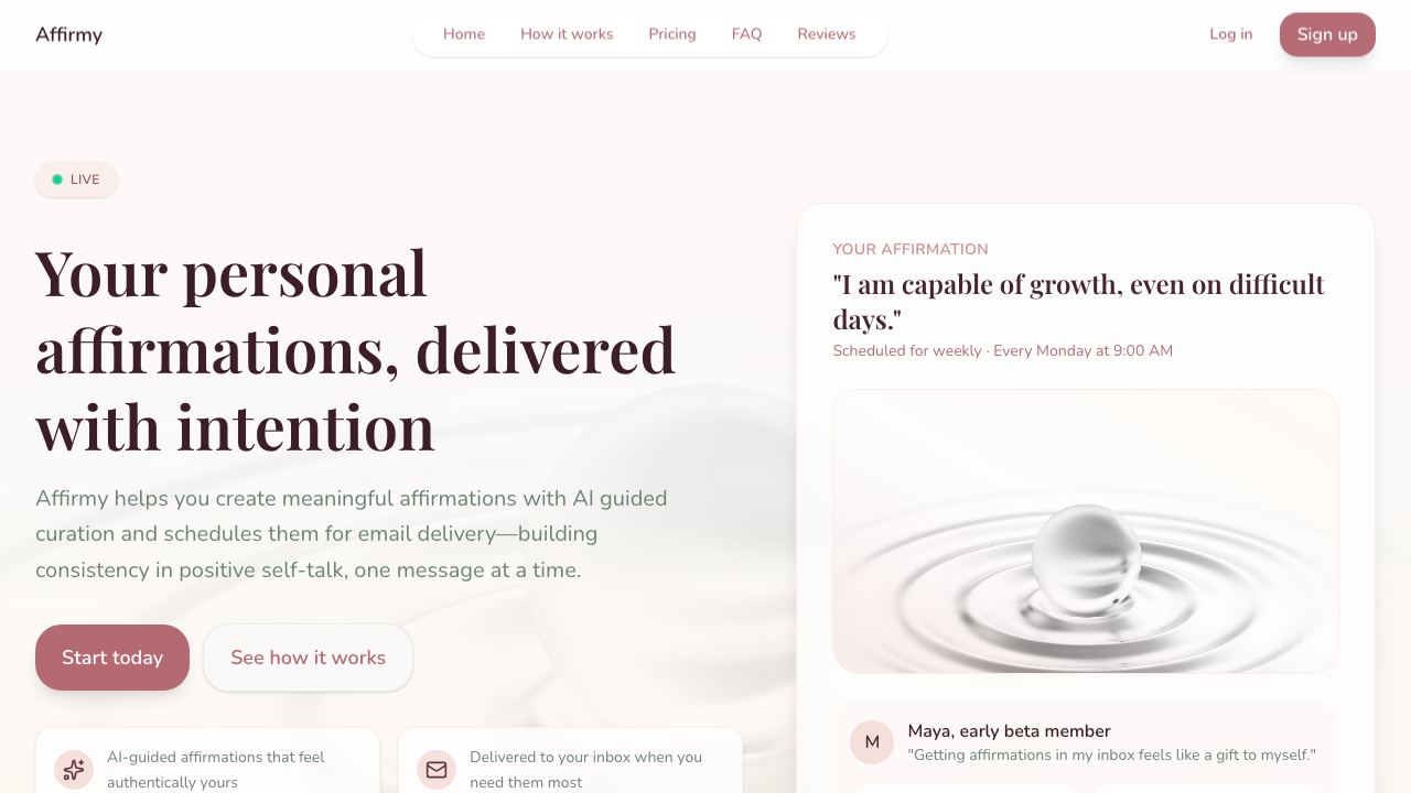 Affirmy website screenshot
