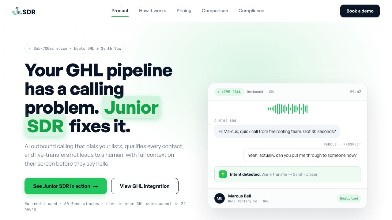 JrSDR - Completely Automated B2B Sales 网站截图