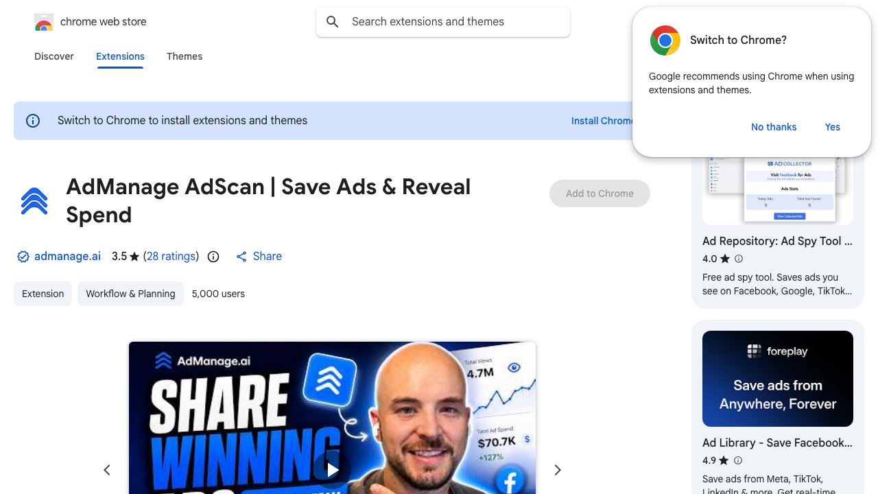 AdScan: Save Facebook, TikTok & YouTube Ads 网站截图