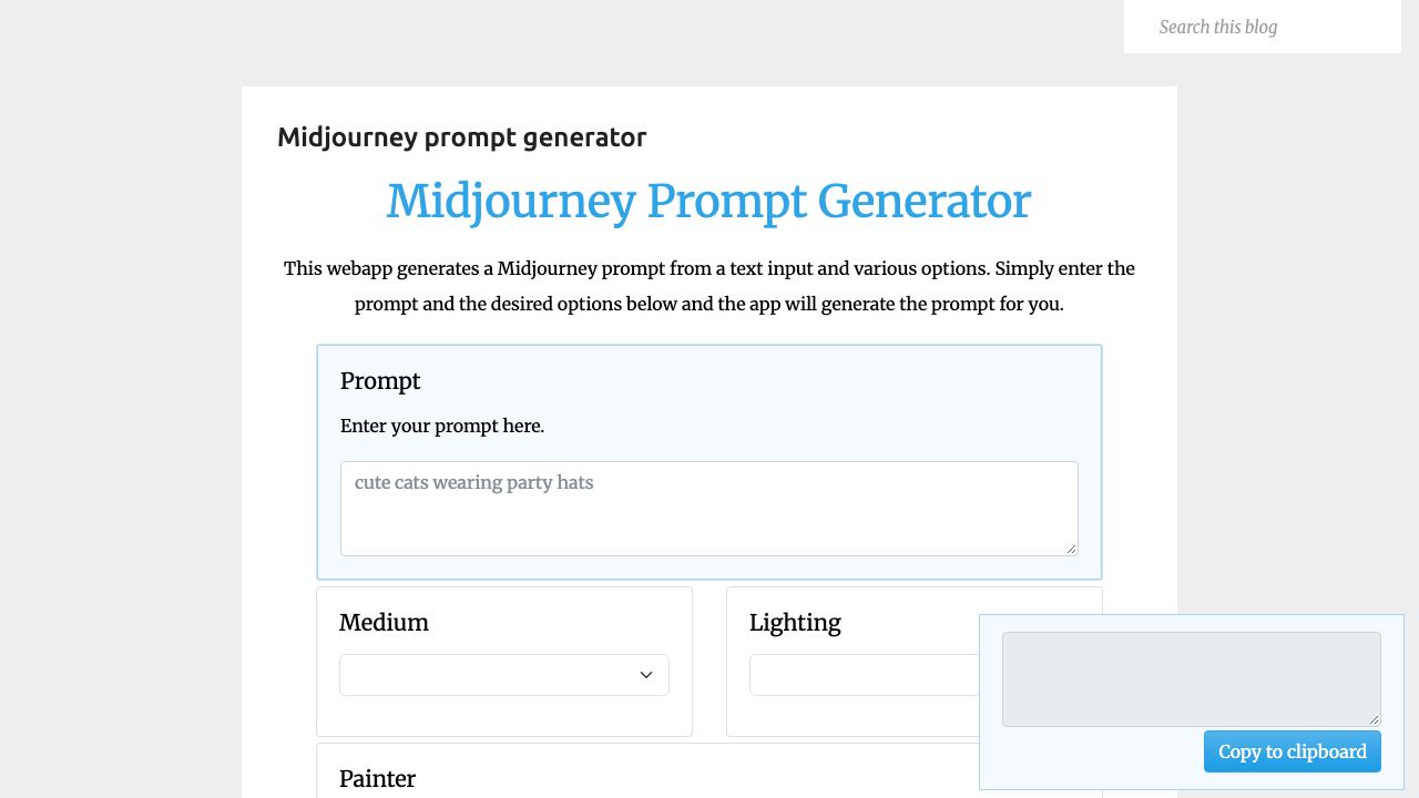 Midjourney Prompt Generator 网站截图