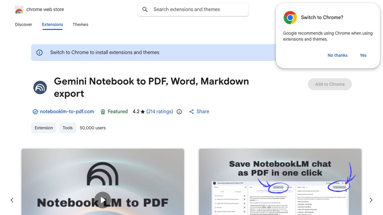 NotebookLM to PDF, Word, Markdown Export 网站截图