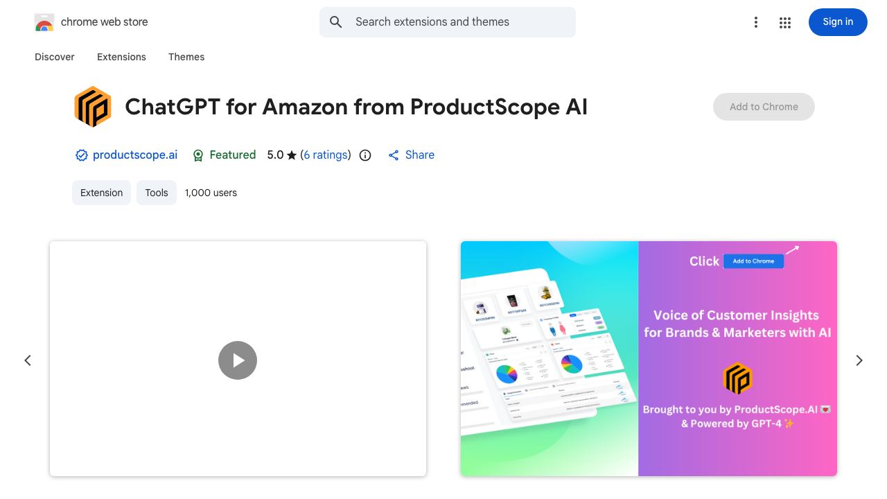 ChatGPT for Amazon from ProductScope AI 网站截图