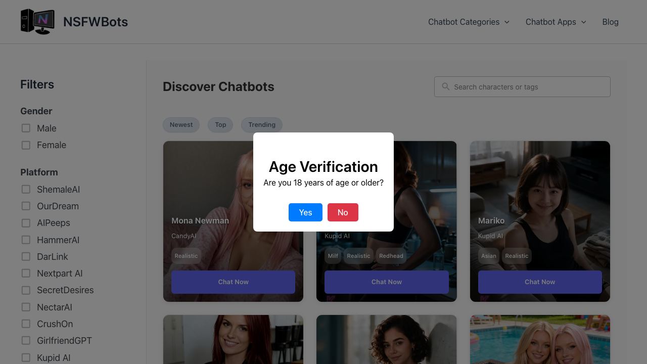 NSFWBots website screenshot