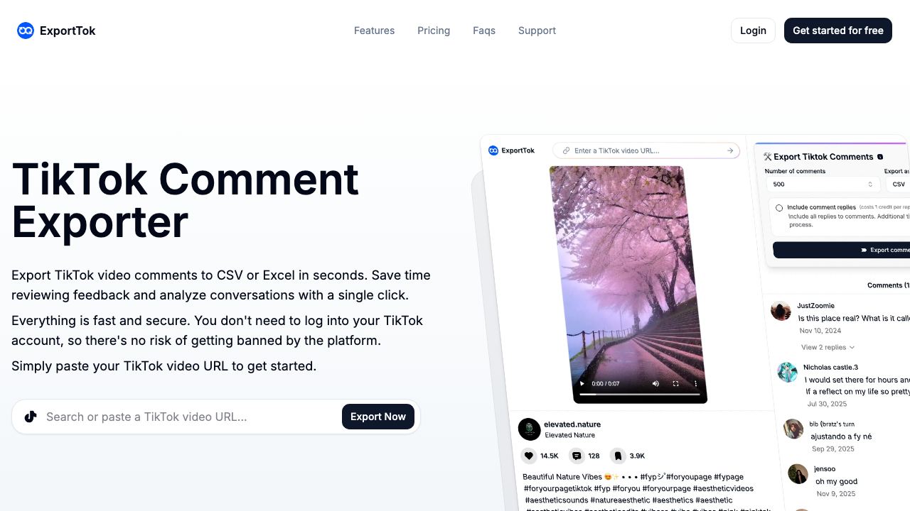 ExportTok website screenshot