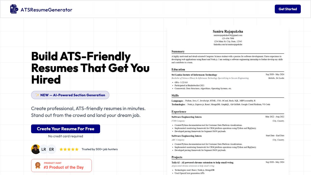 ATSResumeGenerator 网站截图