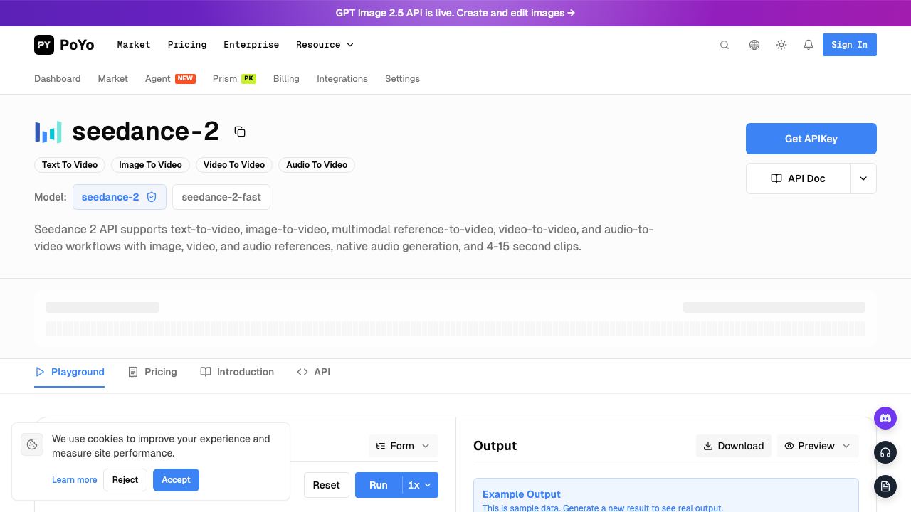 Seedance 2 API - Poyo.ai 网站截图