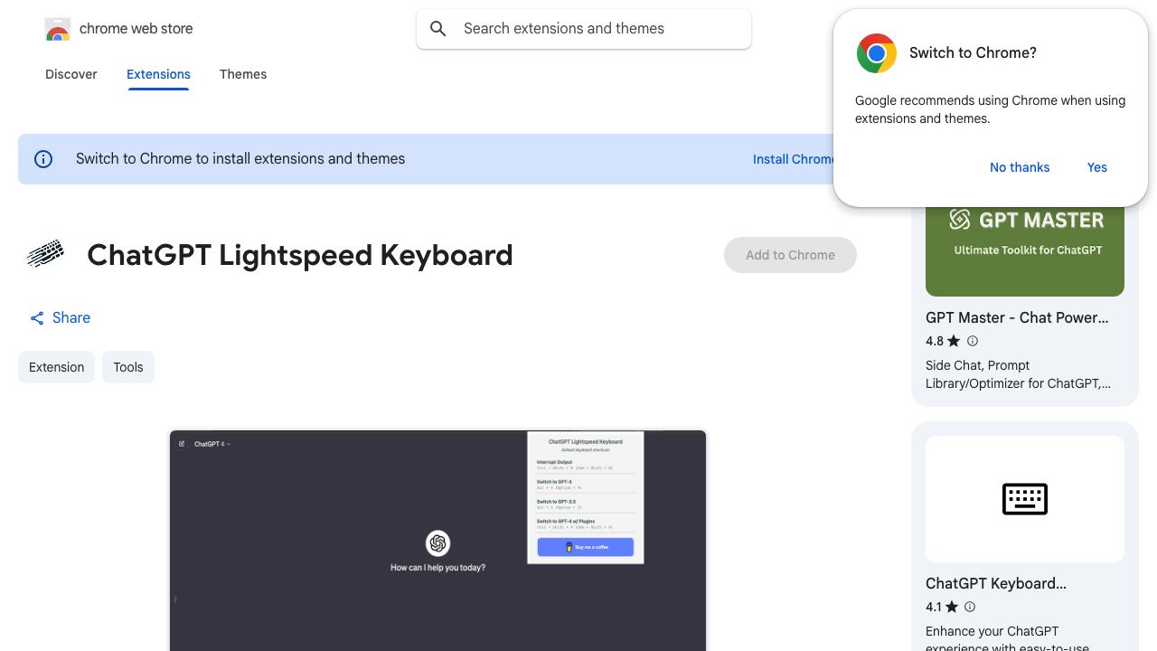 ChatGPT Lightspeed Keyboard 网站截图