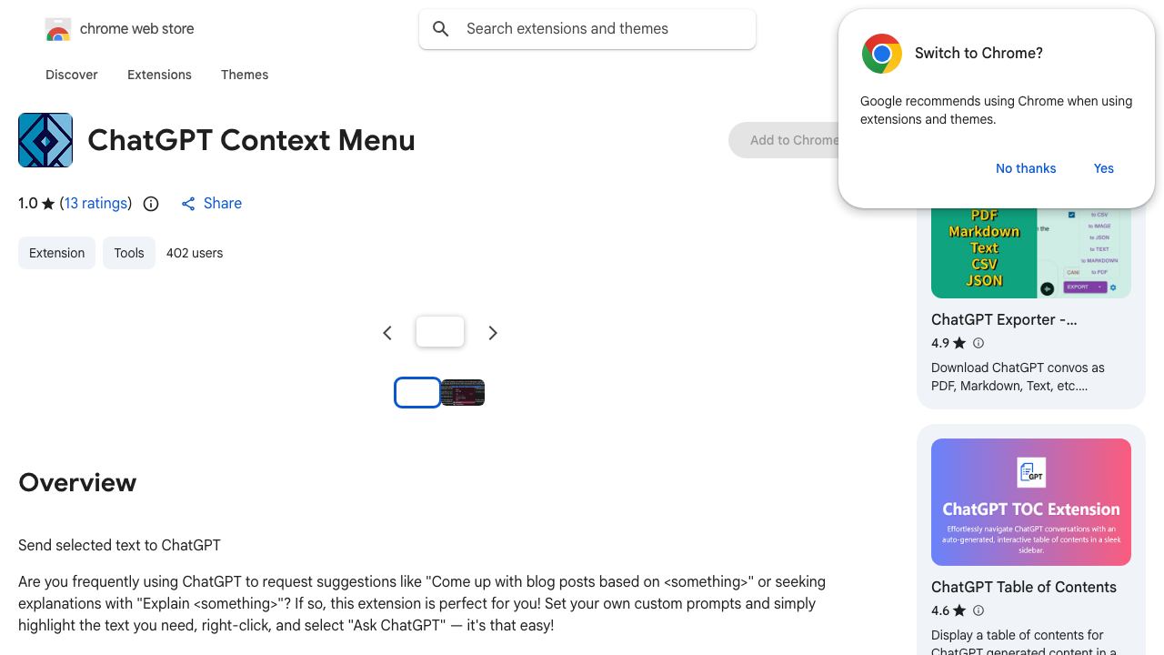 ChatGPT Context Menu 网站截图