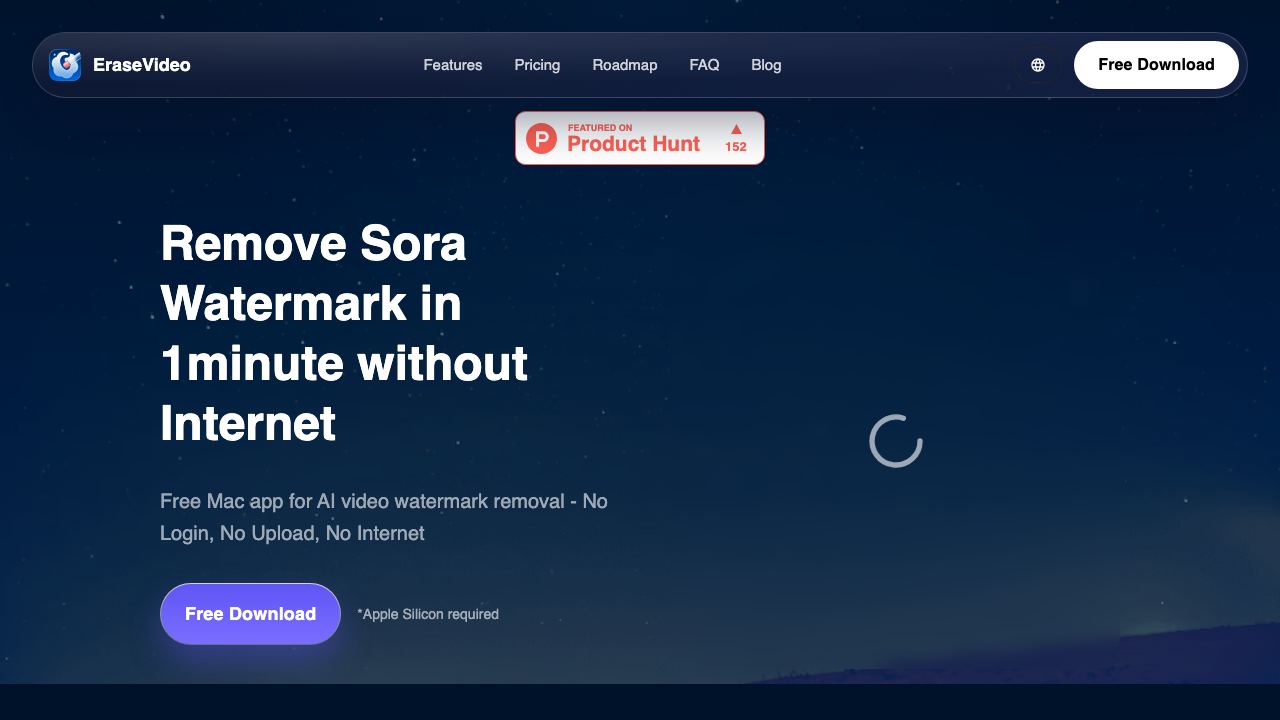 EraseVideo — The Best Way to Remove Sora Watermark on Mac website screenshot