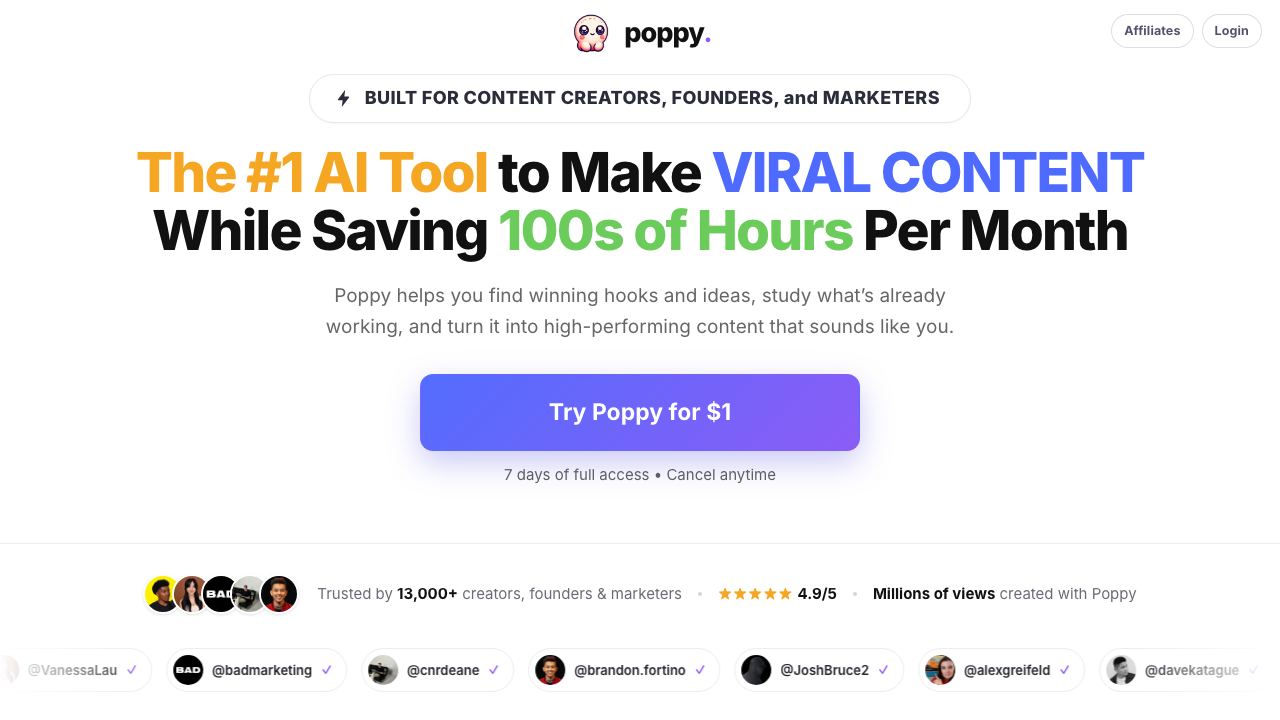 Poppy AI website screenshot