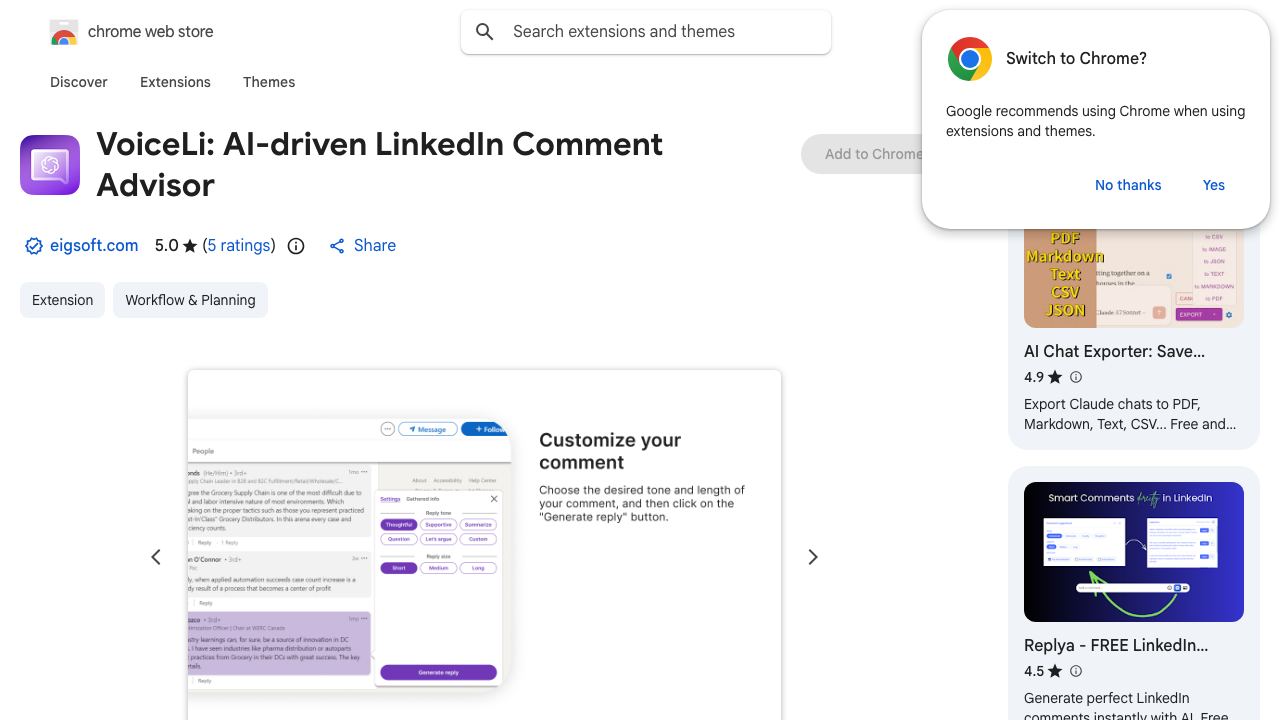 VoiceLi: AI-driven LinkedIn Comment Advisor 网站截图