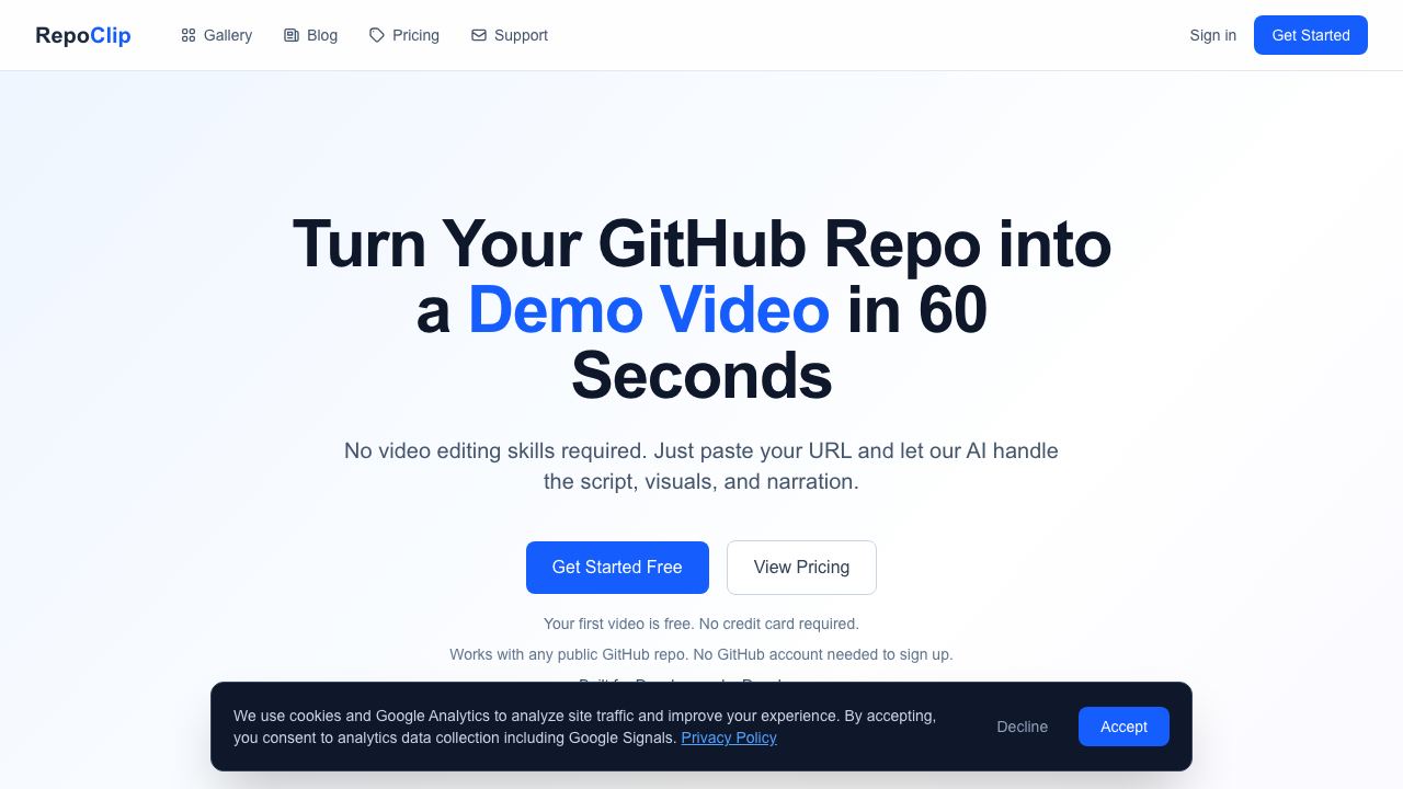 RepoClip website screenshot