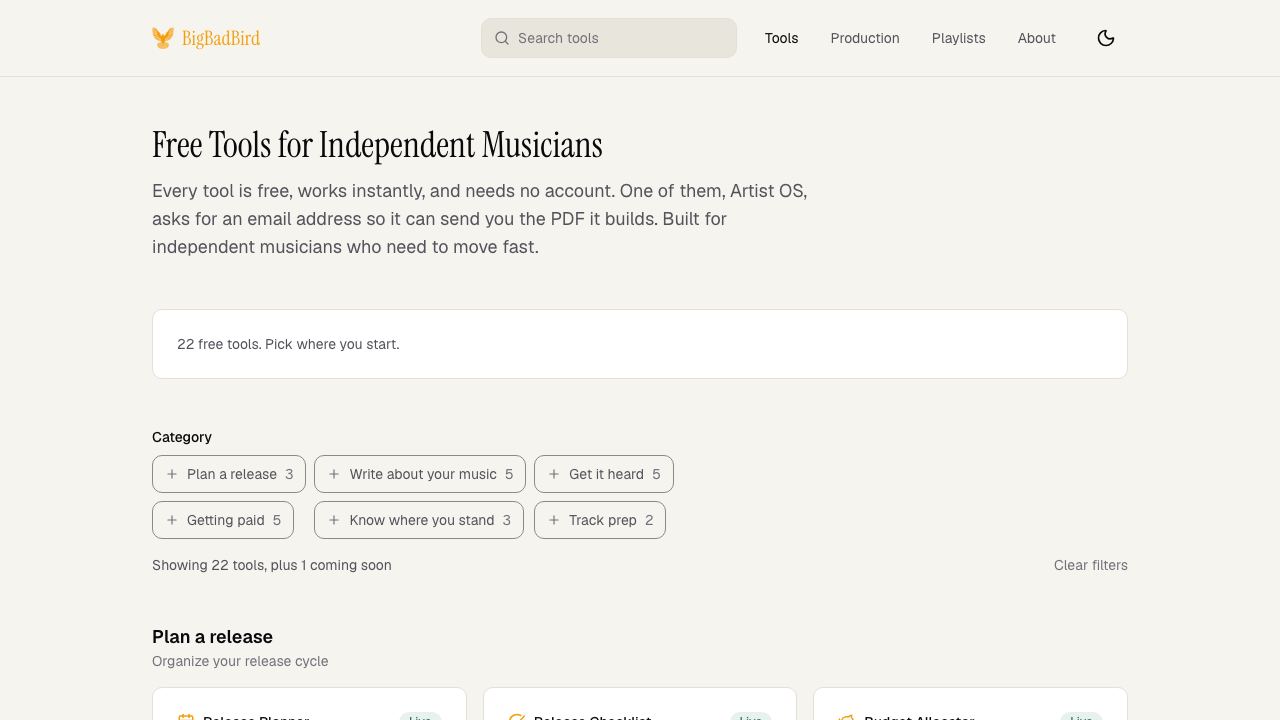 BigBadBird Music Tools 网站截图