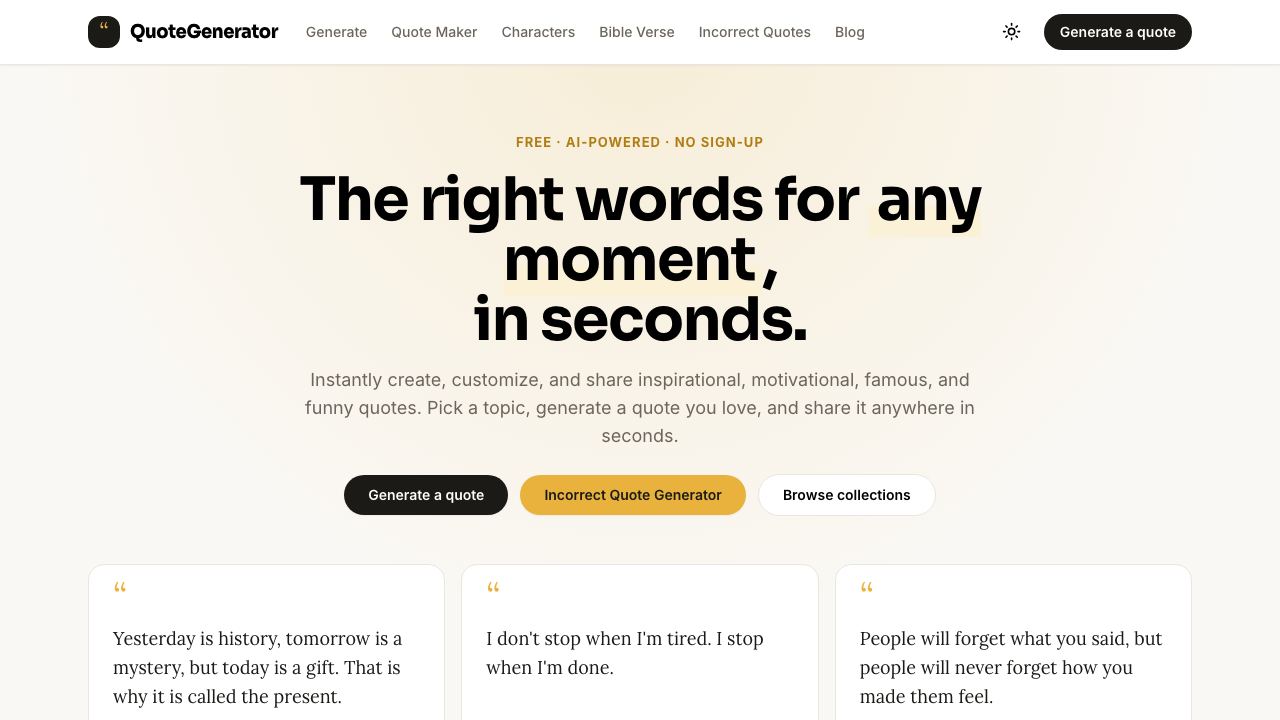 QuoteGenerator website screenshot