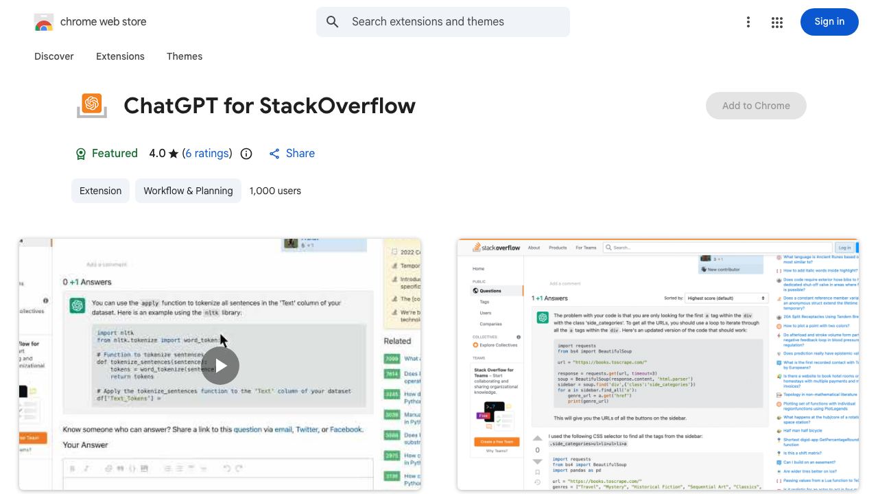 ChatGPT for StackOverflow website screenshot