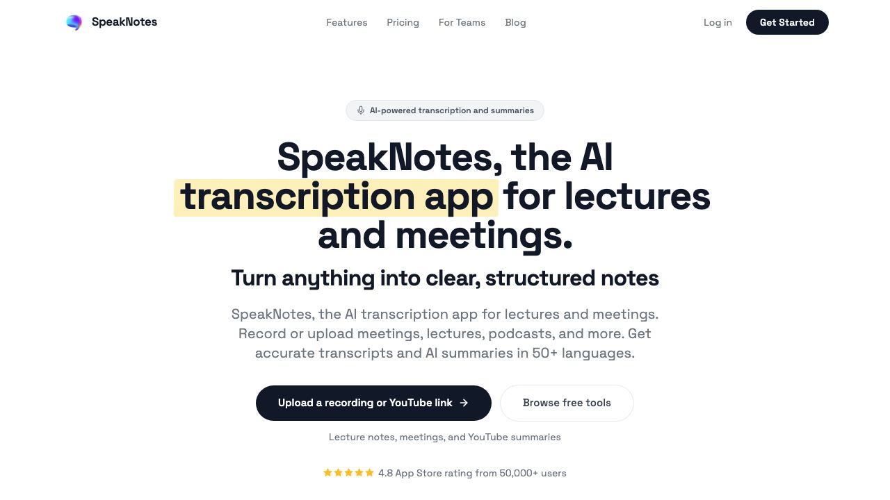 SpeakNotes 网站截图