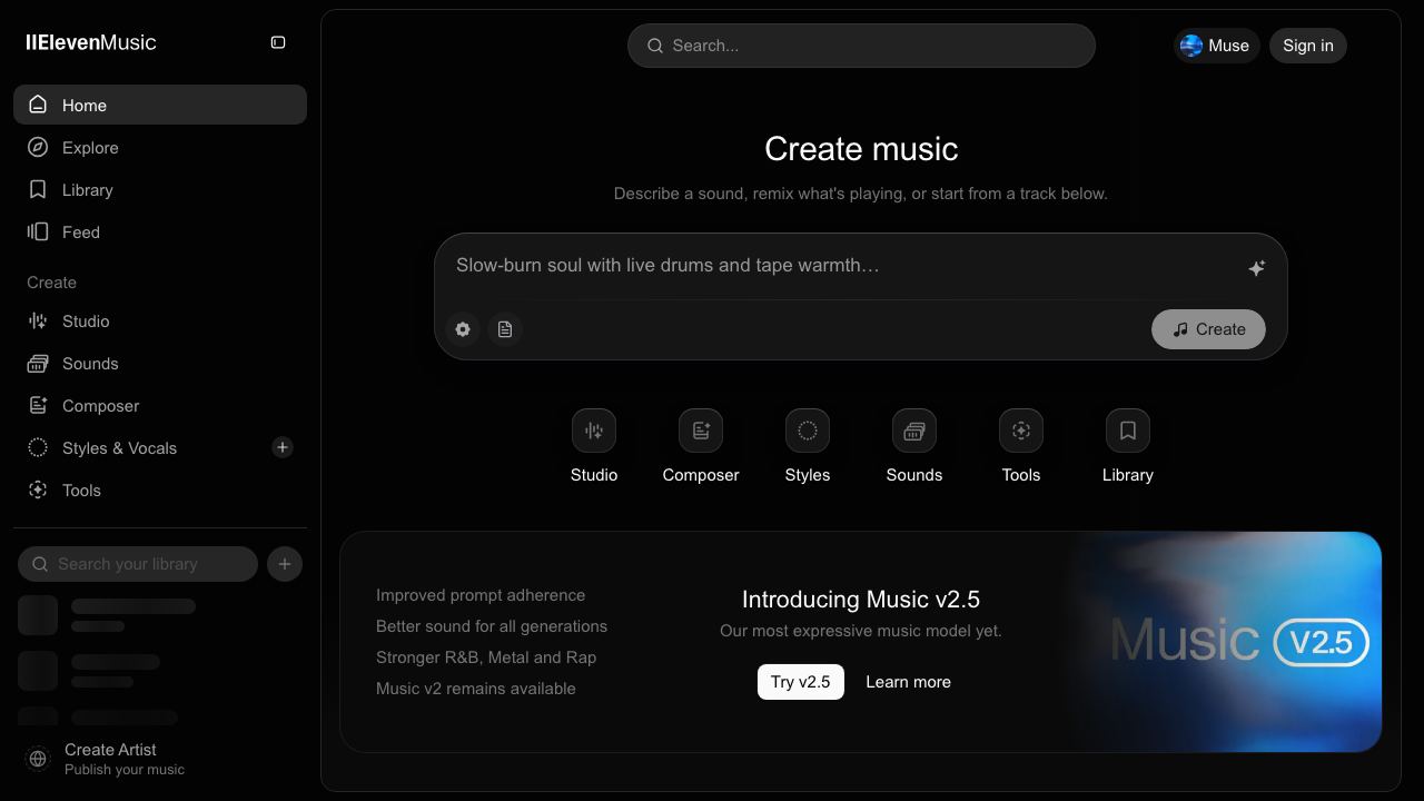 ElevenMusic 网站截图