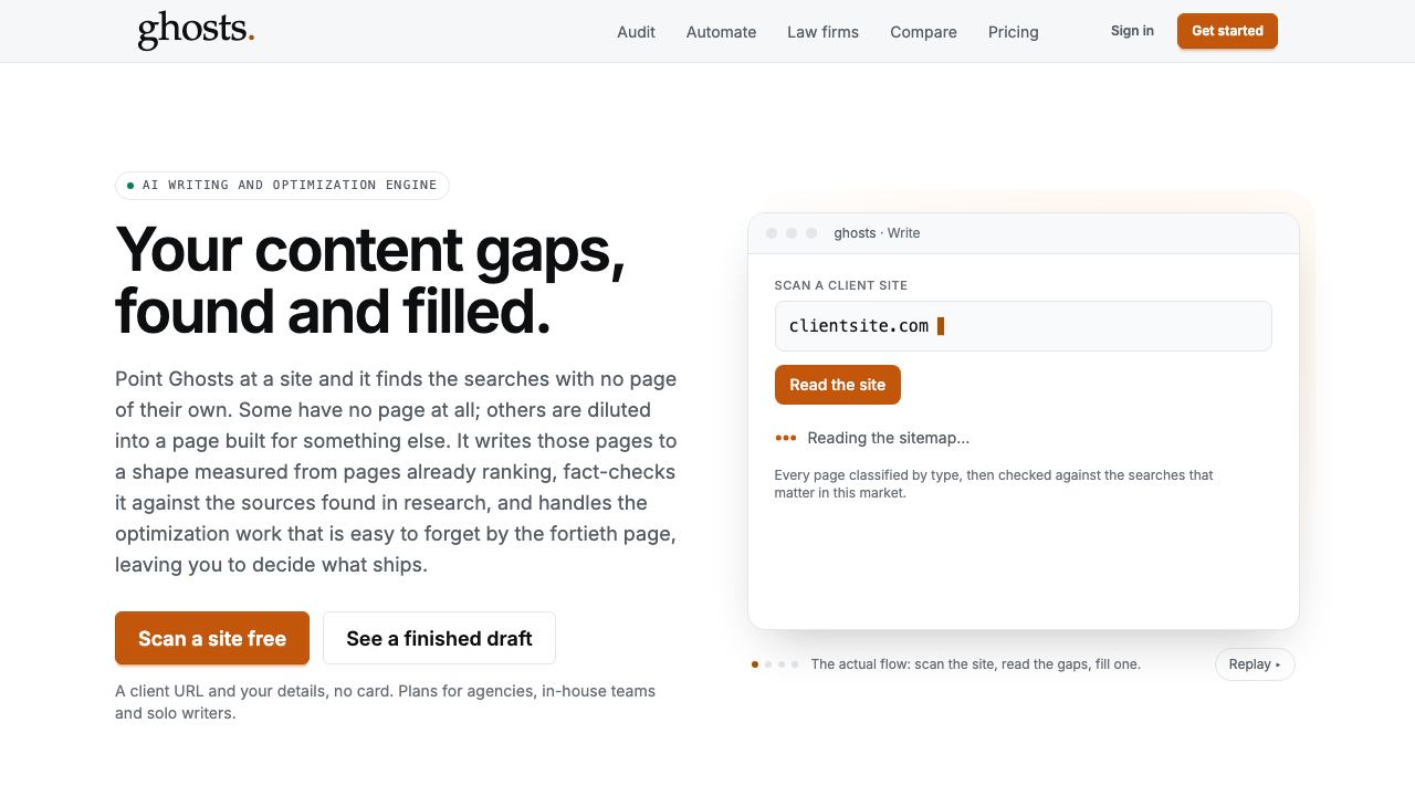 Ghosts AI Ghostwriter website screenshot