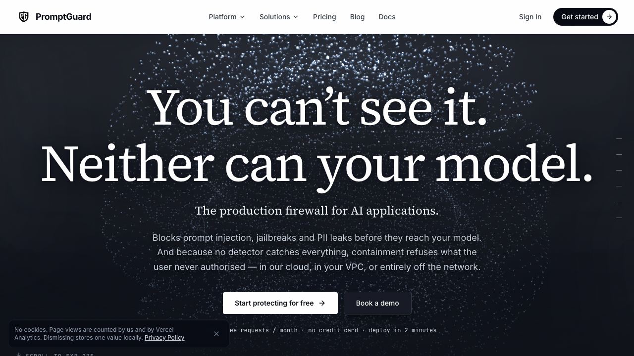 PromptGuard website screenshot
