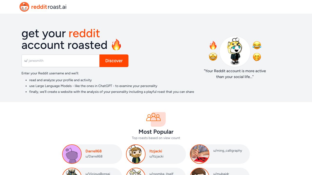 Reddit Roast website screenshot