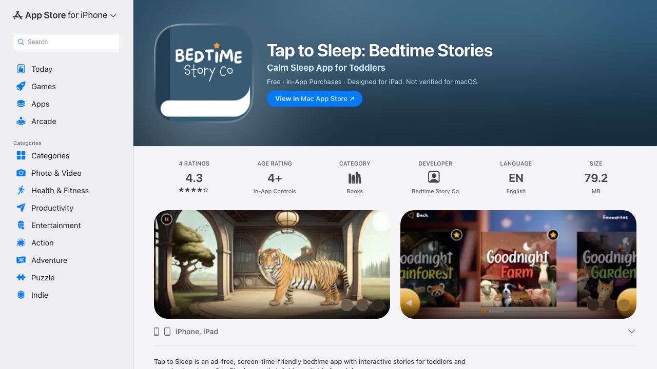 Bedtime Story Co: Tap to Sleep website screenshot