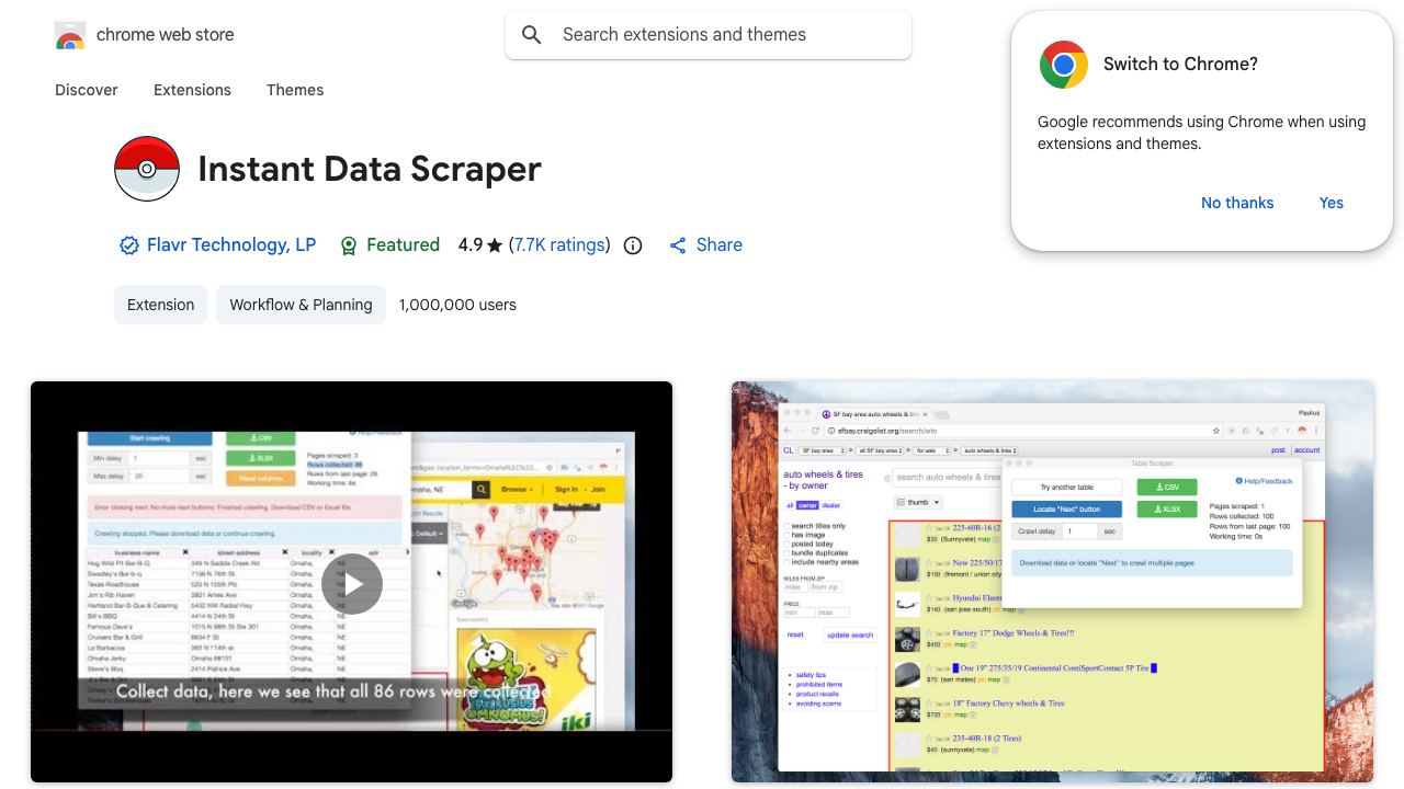 Instant Data Scraper 网站截图