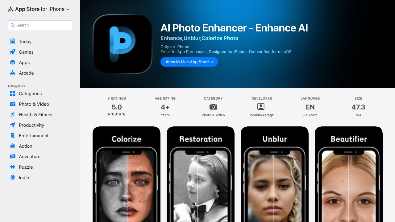 AI Photo Enhancer: Filter Art 网站截图