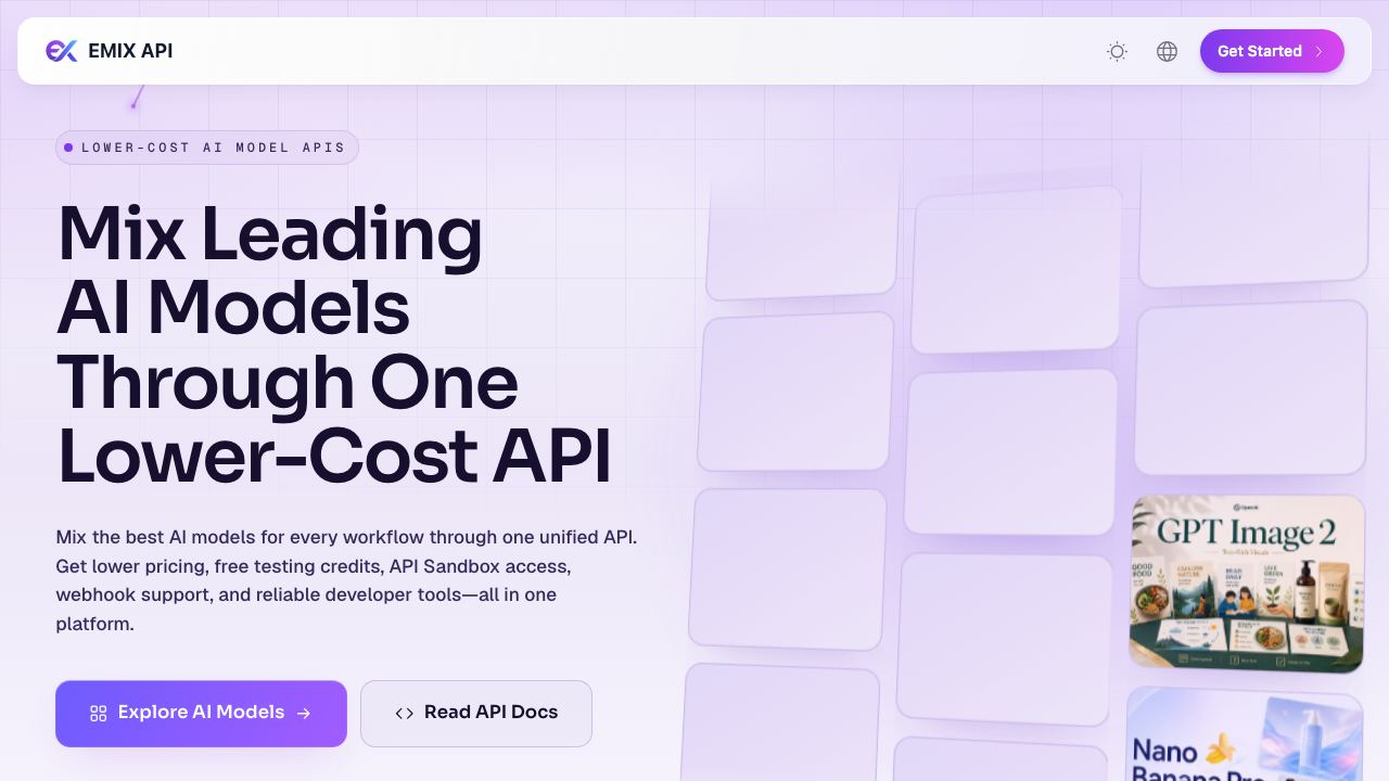 EMix.ai: Lower-Cost AI APIs for Multimodal Development website screenshot