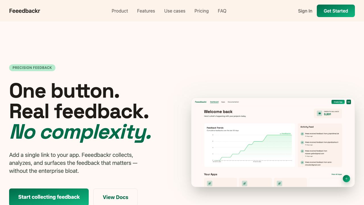 Feeedbackr website screenshot