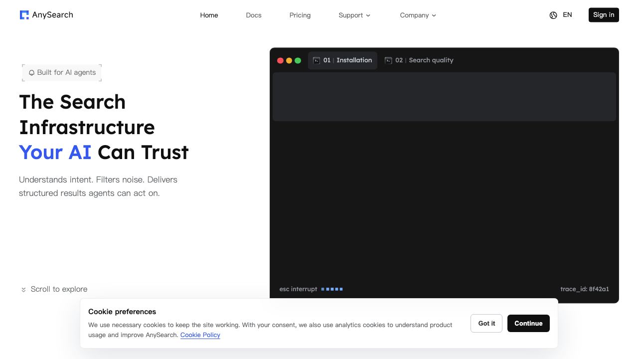AnySearch website screenshot