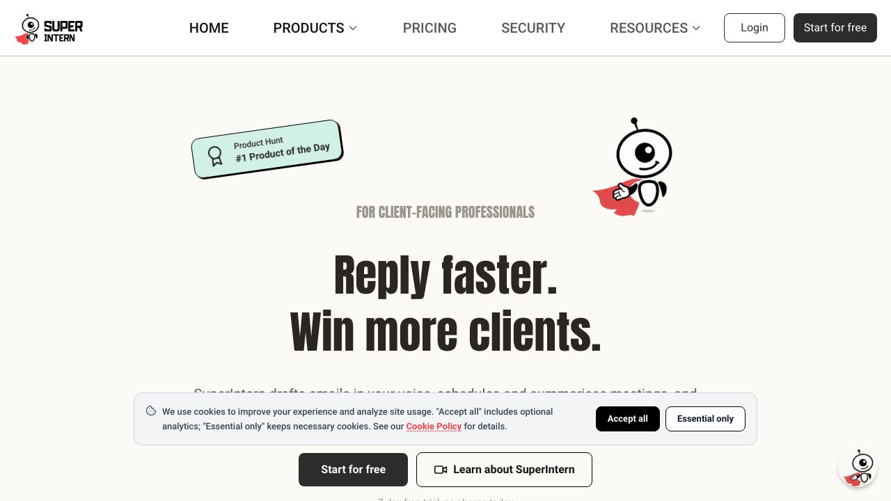Super Intern website screenshot
