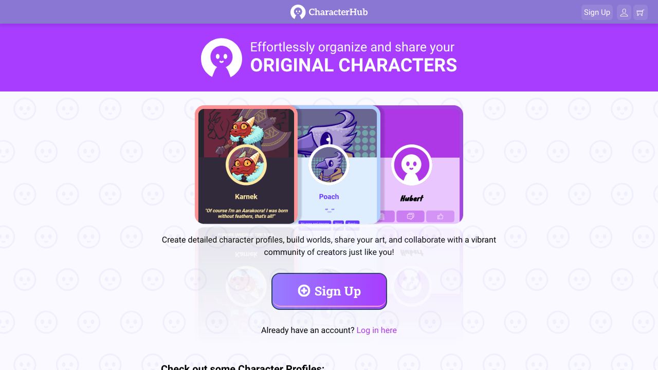CharacterHub 网站截图