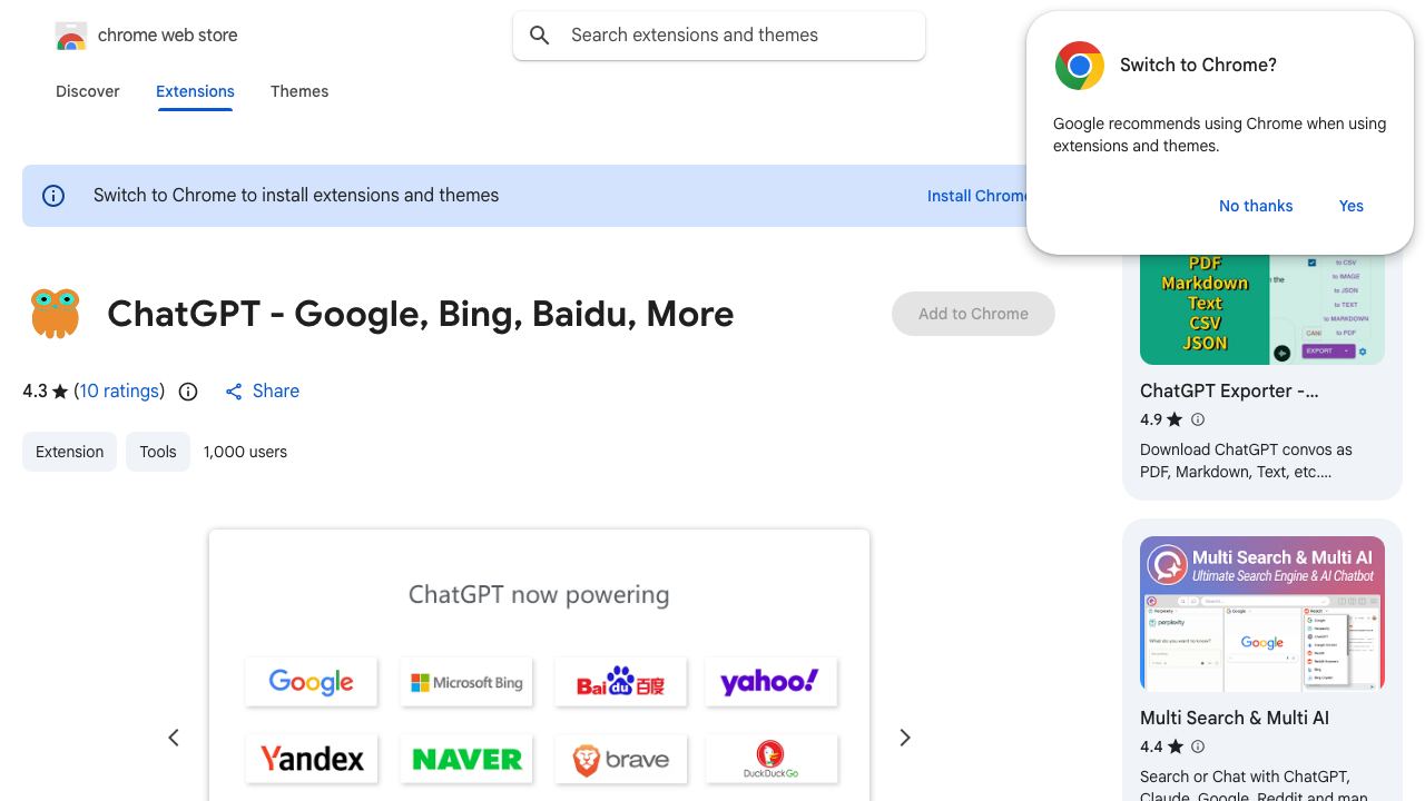 ChatGPT - Google, Bing, Baidu, More 网站截图
