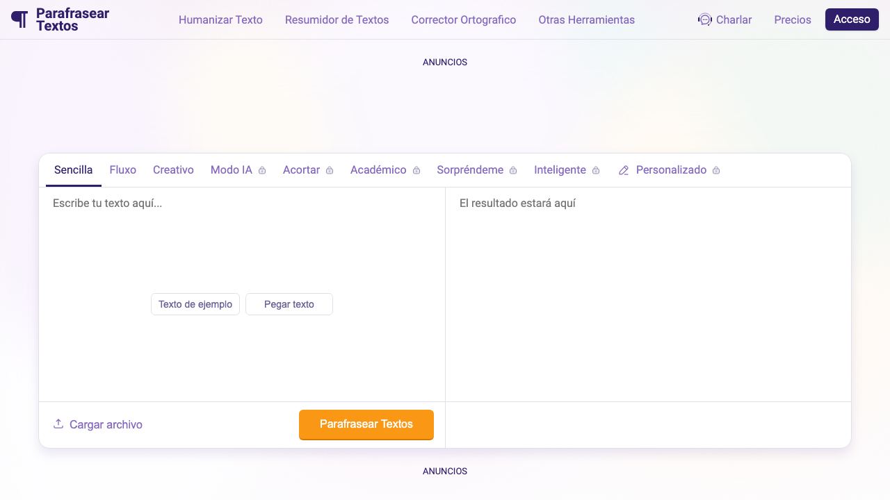 Parafrasear Textos 网站截图