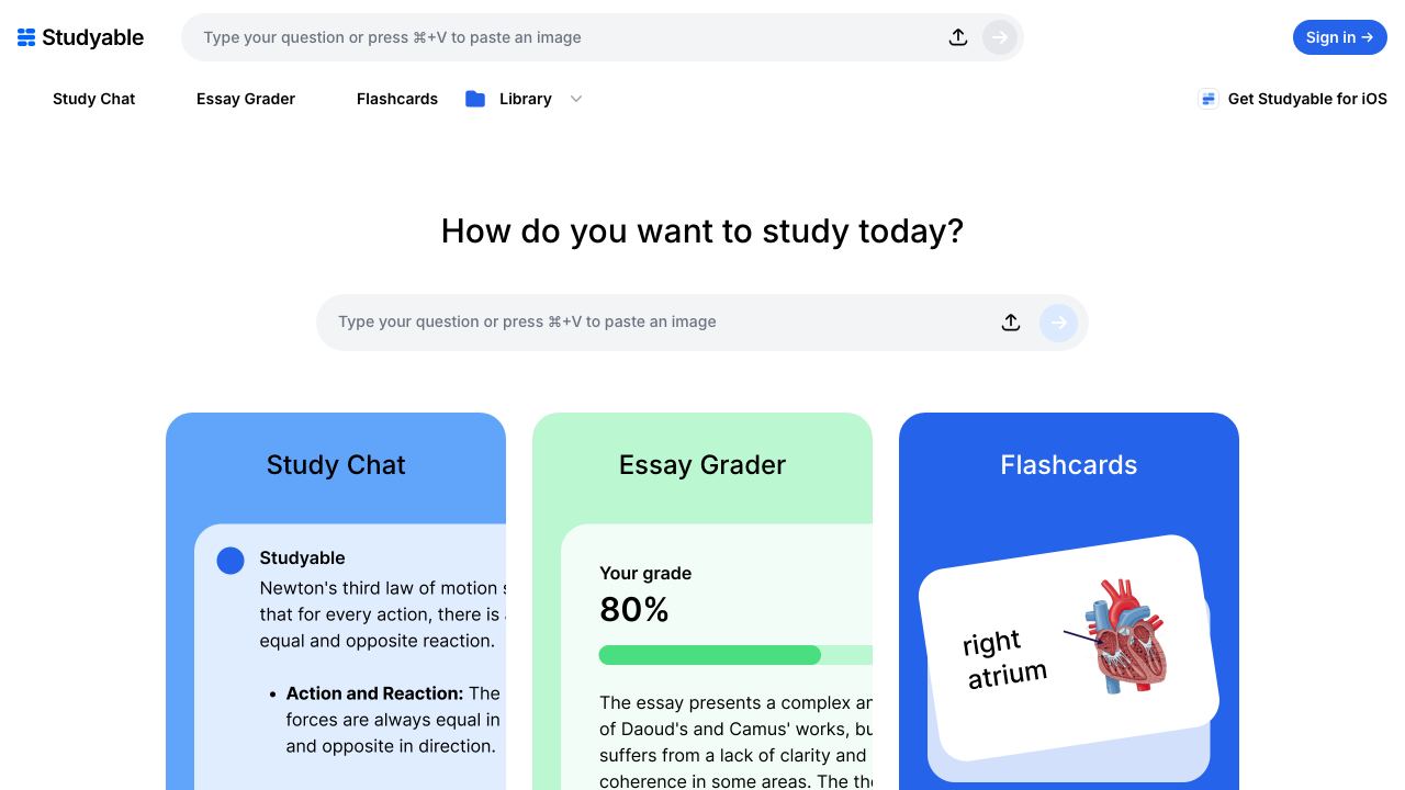 Studyable website screenshot