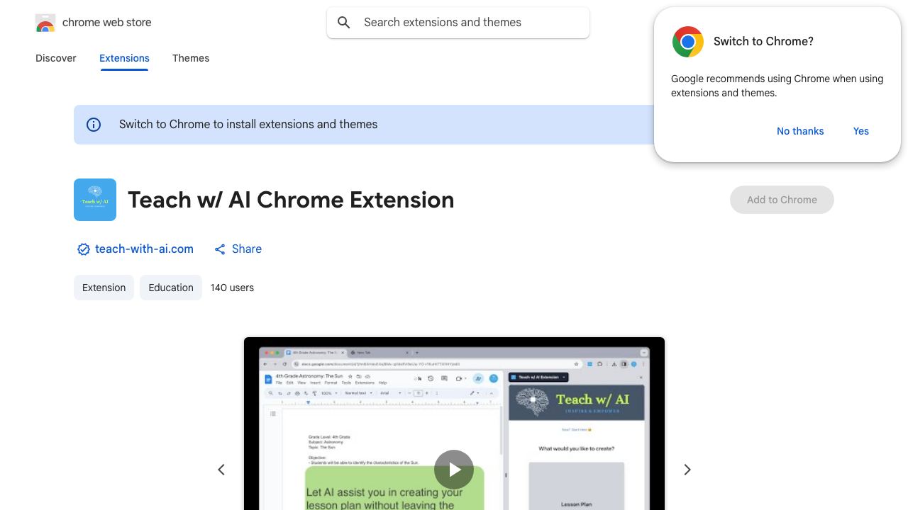 Teach w/ AI Chrome Extension 网站截图