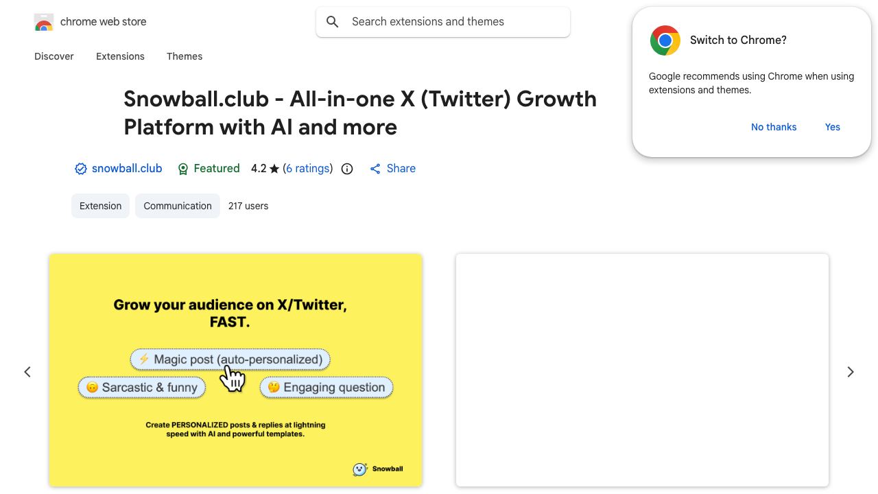 Snowball.club - X (Twitter) AI Tweet and Reply website screenshot