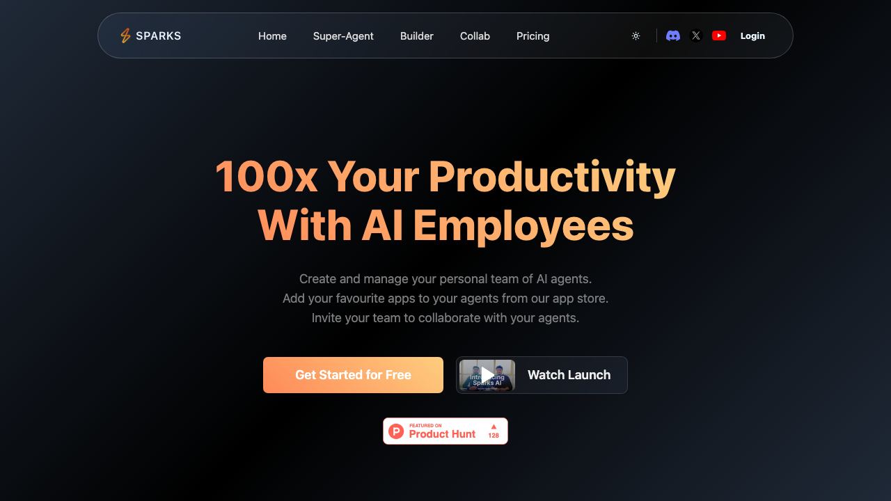 Sparks AI website screenshot