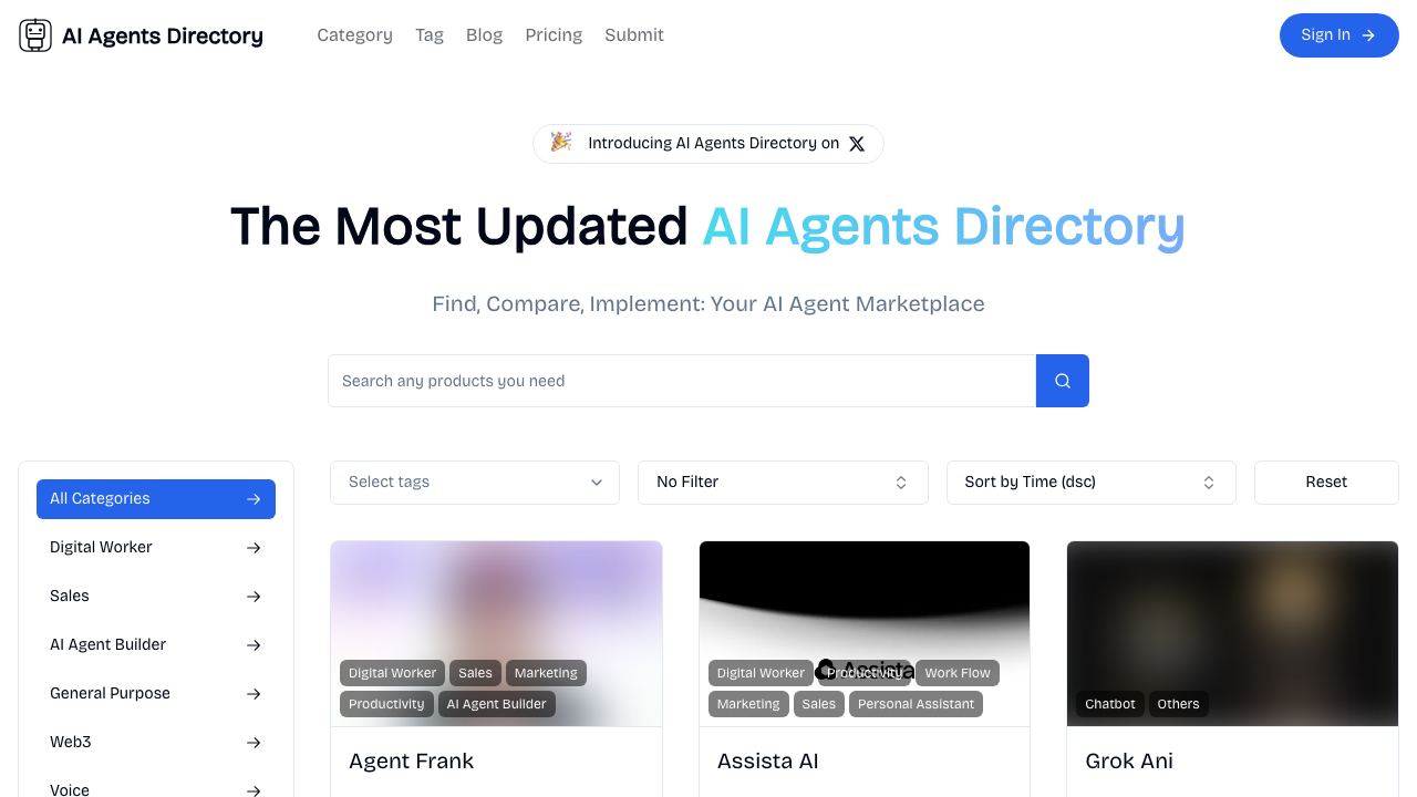 AI Agents Directory 网站截图