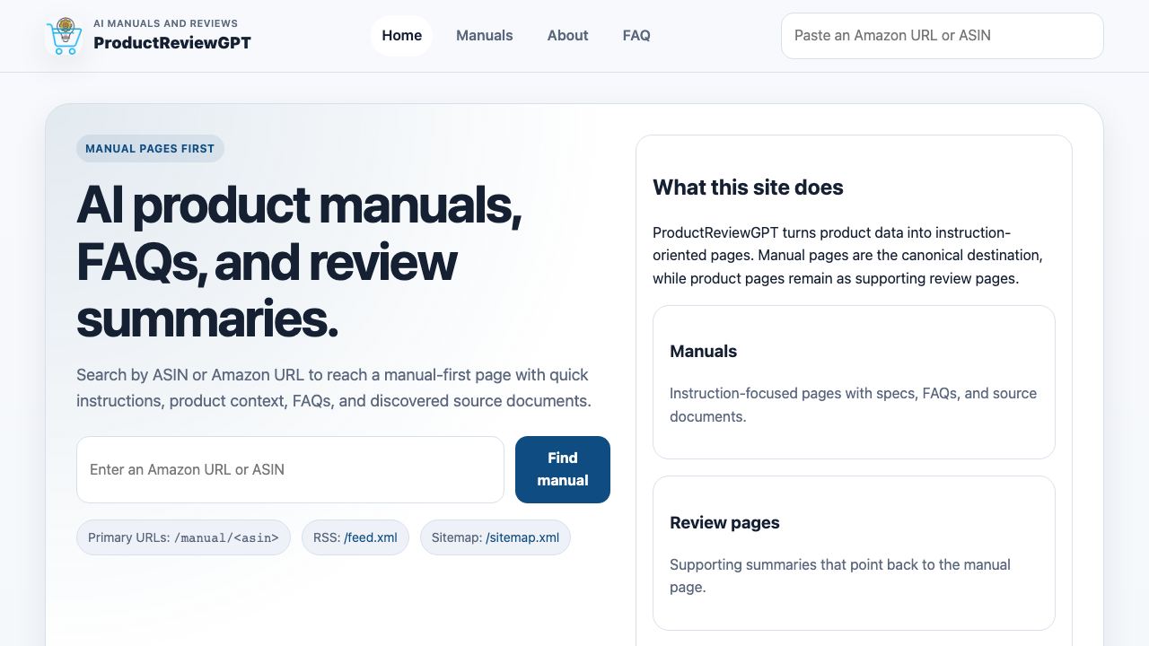 AI Amazon Product Reviews / Manuals 网站截图