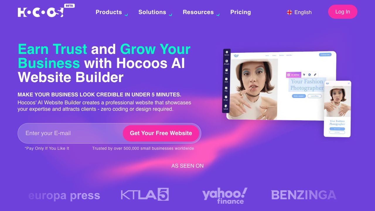 Hocoos AI Website Builder website screenshot