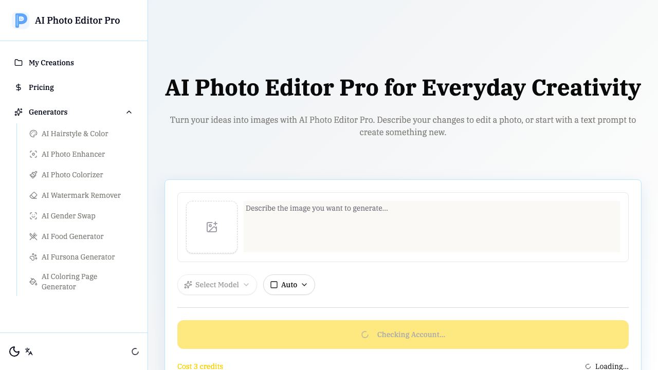 AI Photo Editor Pro website screenshot