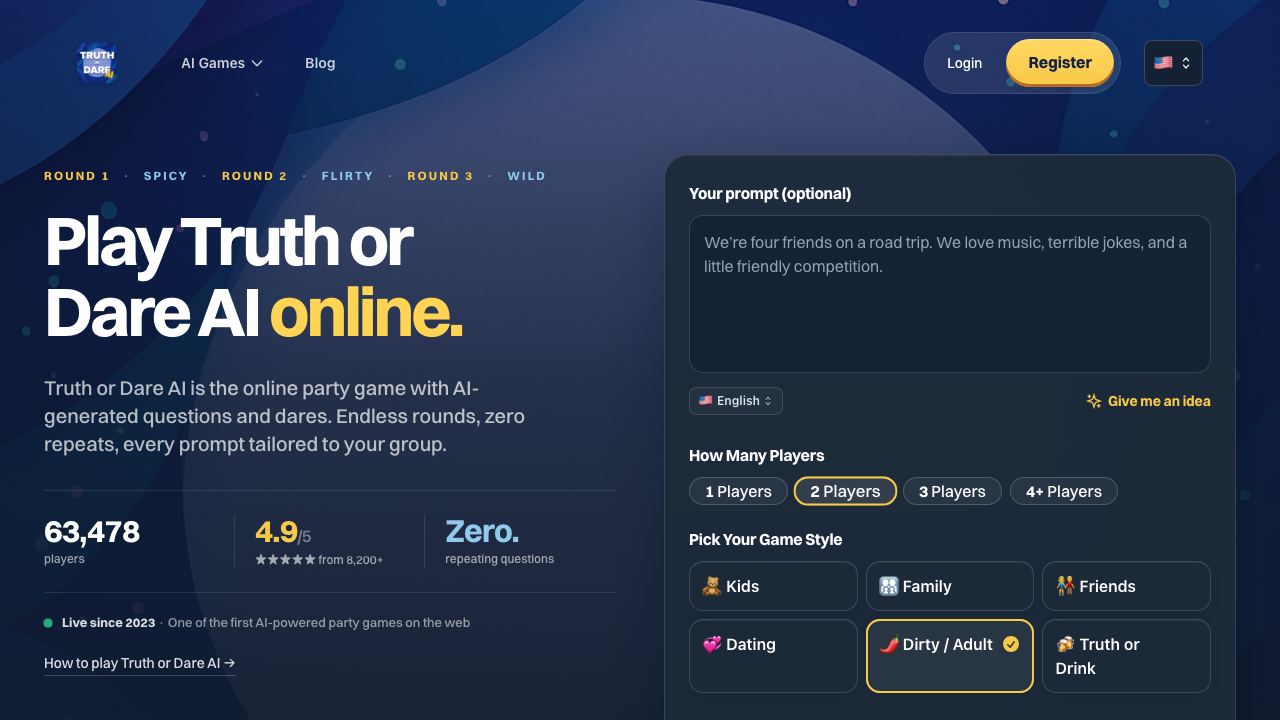 Truth or Dare AI 网站截图