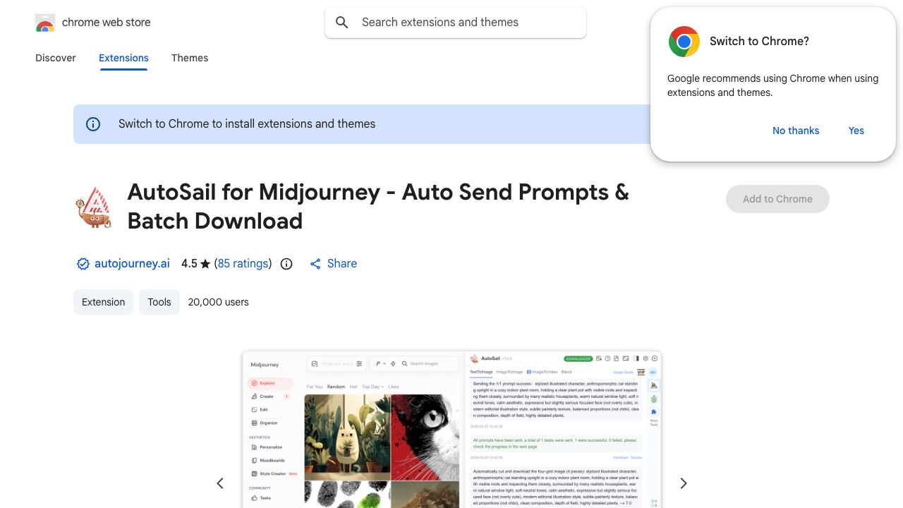 AutoJourney - Auto send Midjourney prompts website screenshot