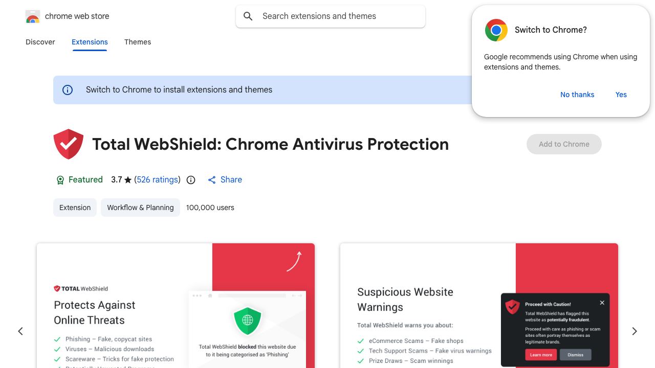 Total WebShield: Chrome Antivirus Protection 网站截图