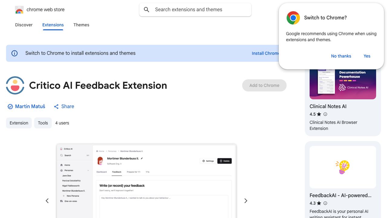 Critico AI Feedback Extension 网站截图