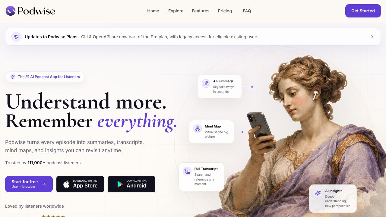 Podwise AI 网站截图